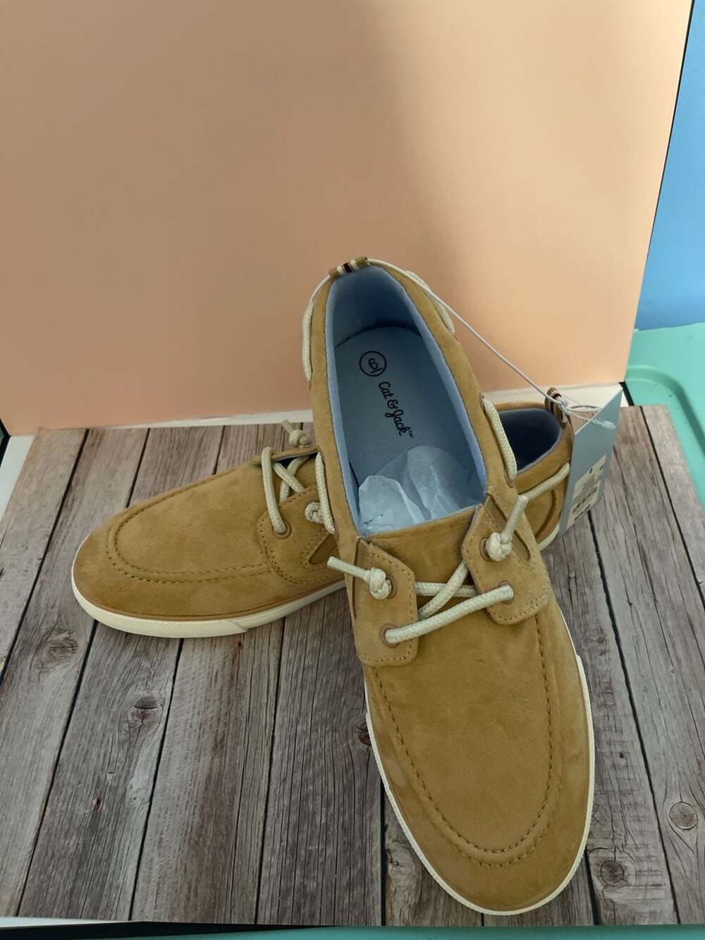 Cat & Jack Boys Reece Slip-On Boat Shoes Suede Beige Size 6 - Picture 2 of 6